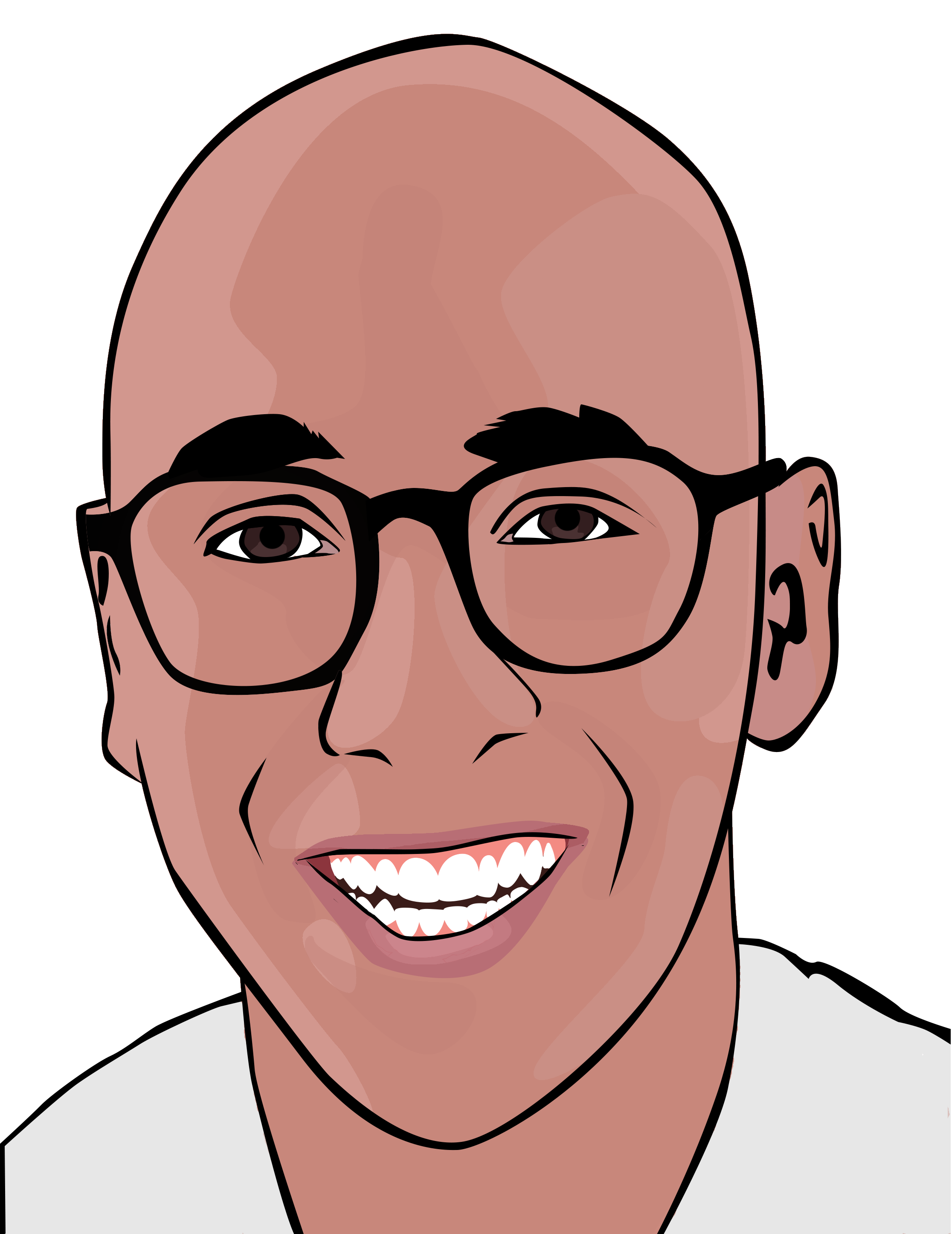 Illustration de visage de Habibi Yassine en dessin animé avec des lunettes.